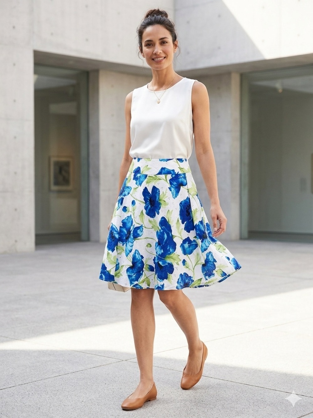 Sag Harbor Petite Blue Floral Eyelet Skirt Cotton A-Line Spring Summer 6p